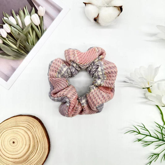 Colorful Plaid Woolen Scrunchies Boho Large Scrunchies Women Vintage Hair Access