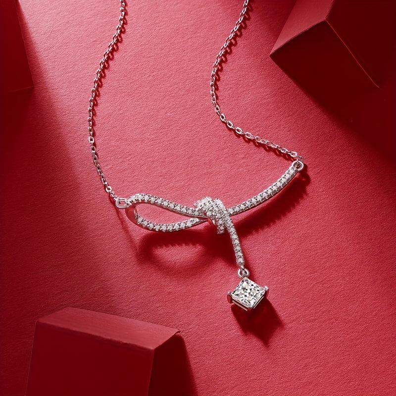 Moissanite Necklace Silvery Pendant Clavicle Chain Jewelry Gift