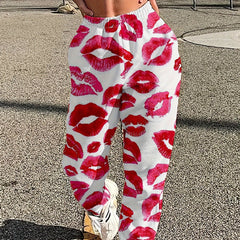  Y2K Pants Women's Plus Kiss Print Joggers