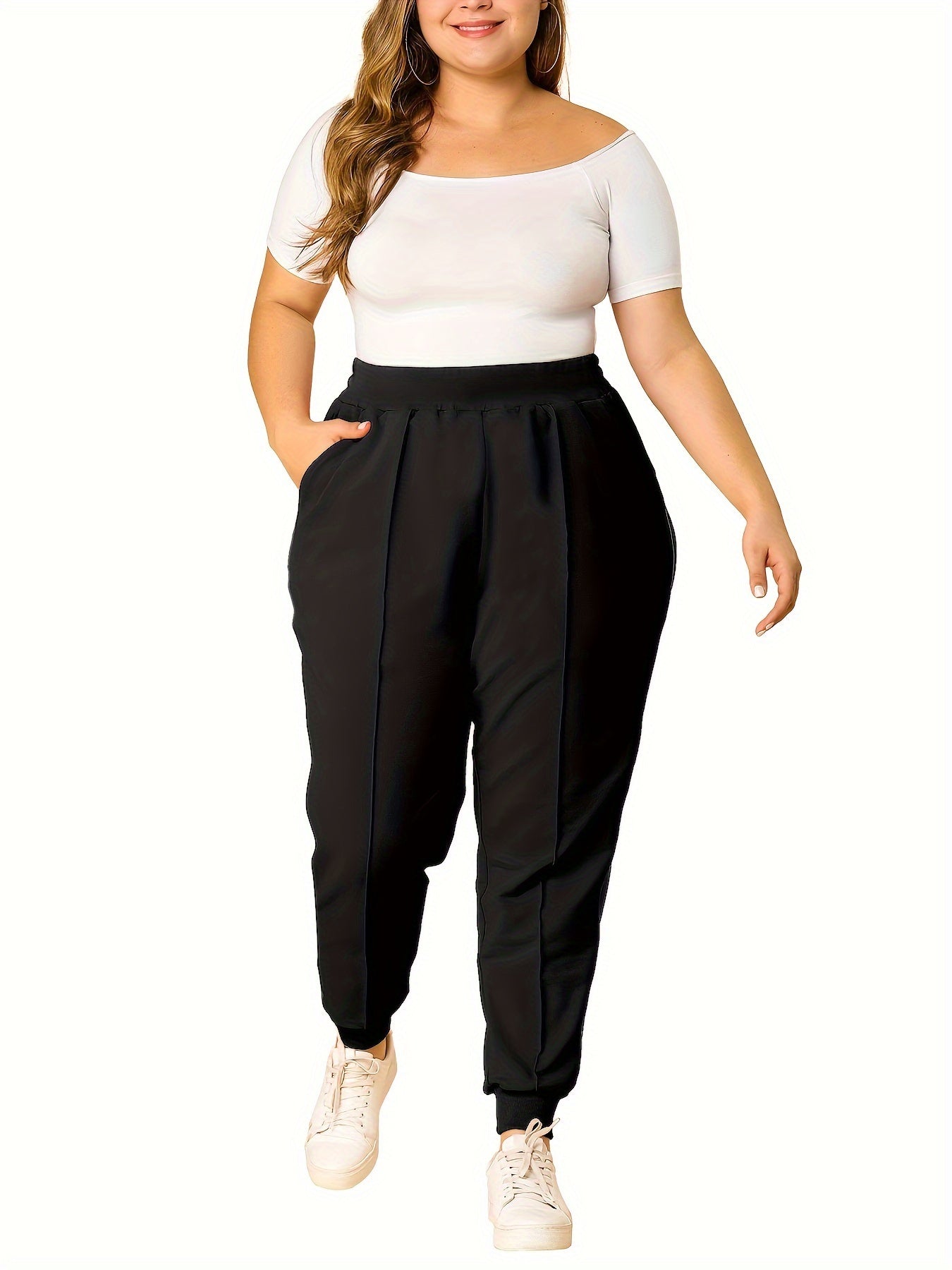  Solid Stitching High Rise Jogger Trousers