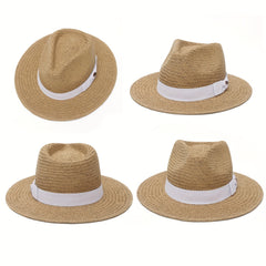 Wide Brim Paper Woven Sun Hat Adjustable Sweat Band