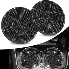 2pc Artificial Diamond Car Cup Mat Anti-slip Insulation Silicone Water Cup Mat