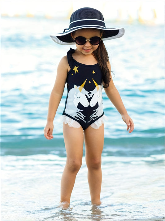 Cartoon Unicorn Print Tankini Swimsuit for Girls