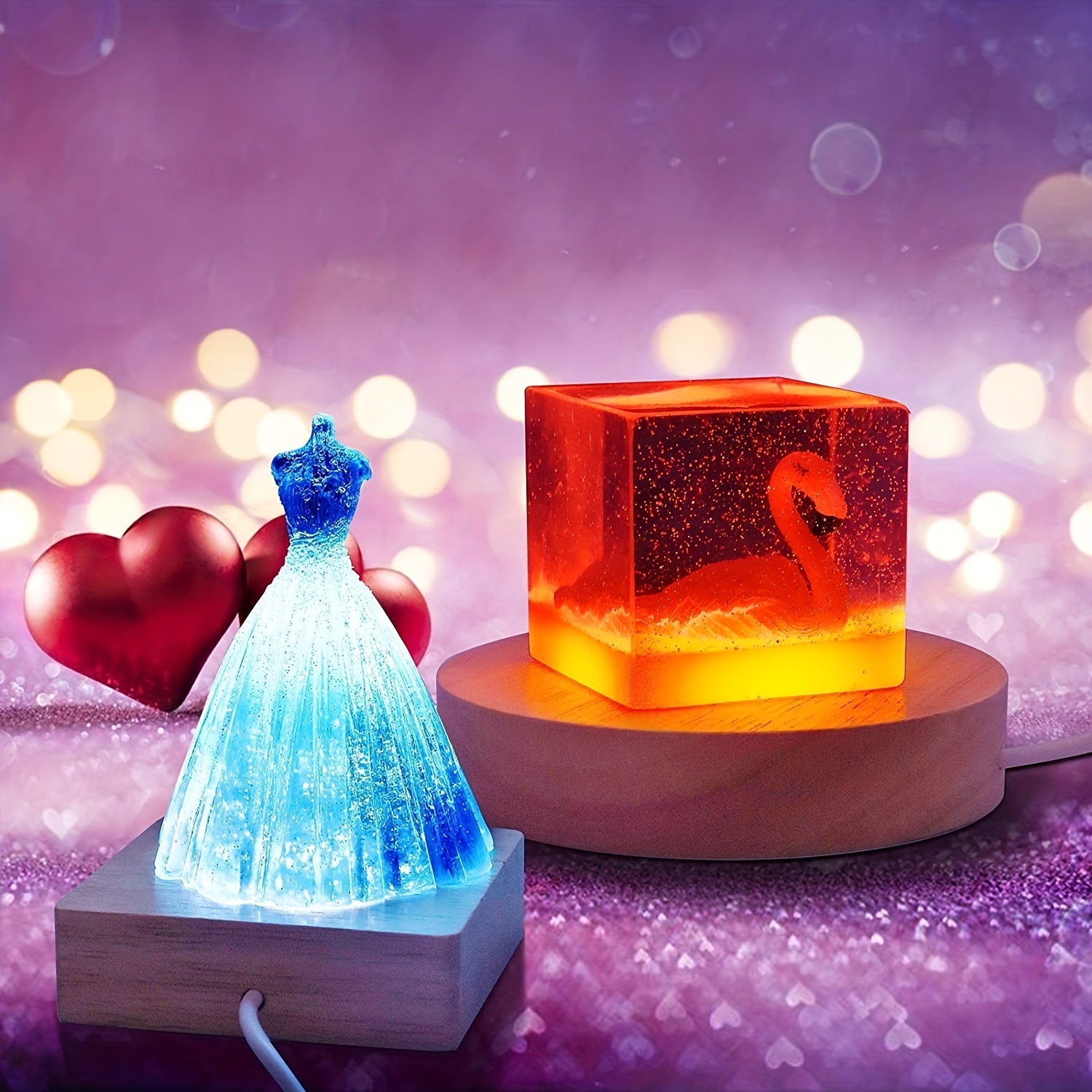 LED Lights Display Base 7 Colored Round Wooden Lighted Stand