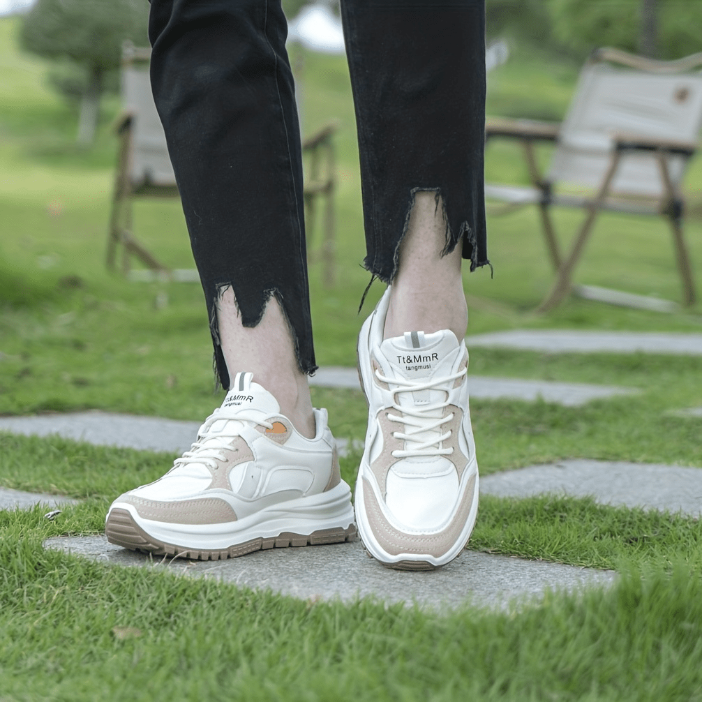 Colorblock Platform Sneakers Lace Up Outdoor Shoes Comfortable & Anti skid