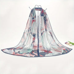 Vintage Leaf Print Chiffon Scarf Thin Gauze Shawl