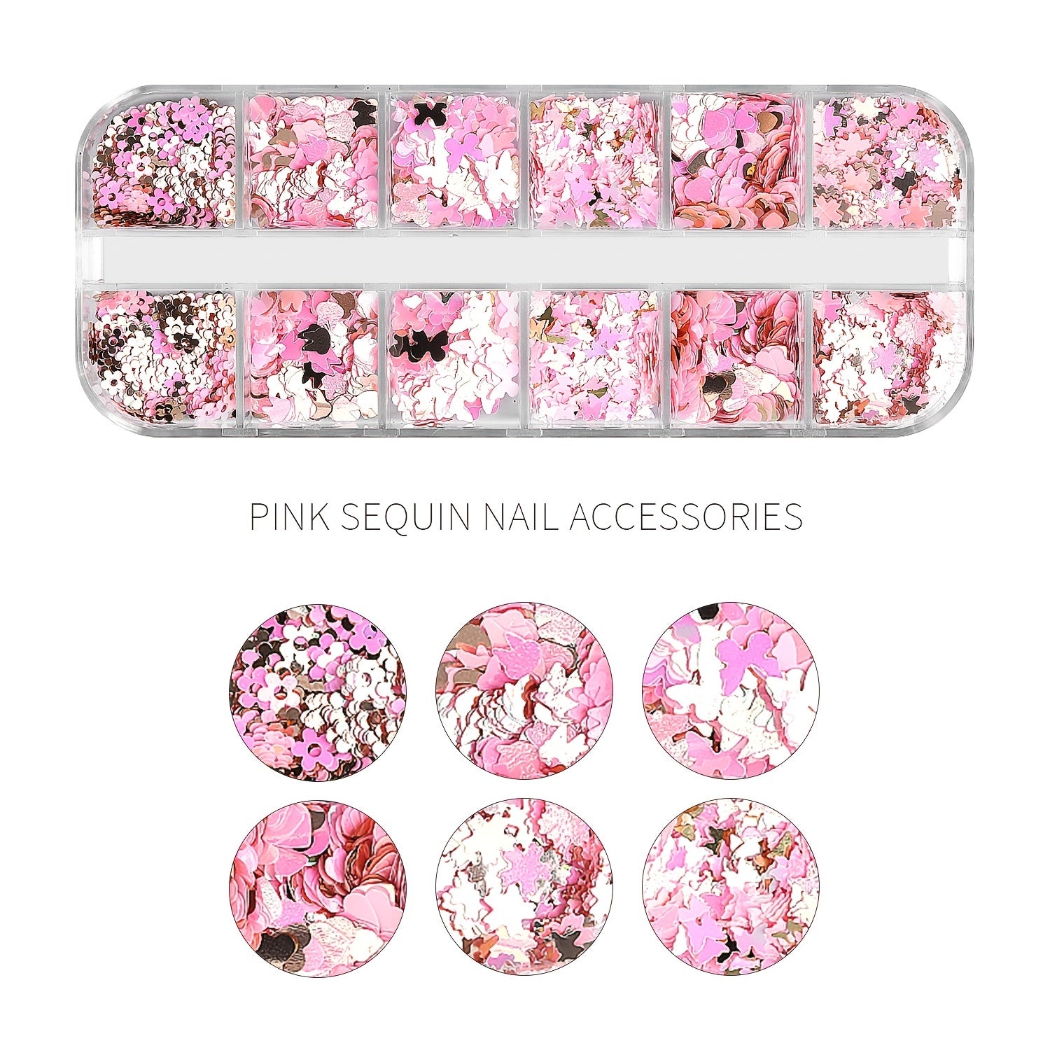 Holographic Nail Glitter Flakes Sticker - Pink Butterfly Blossom Heart Flower
