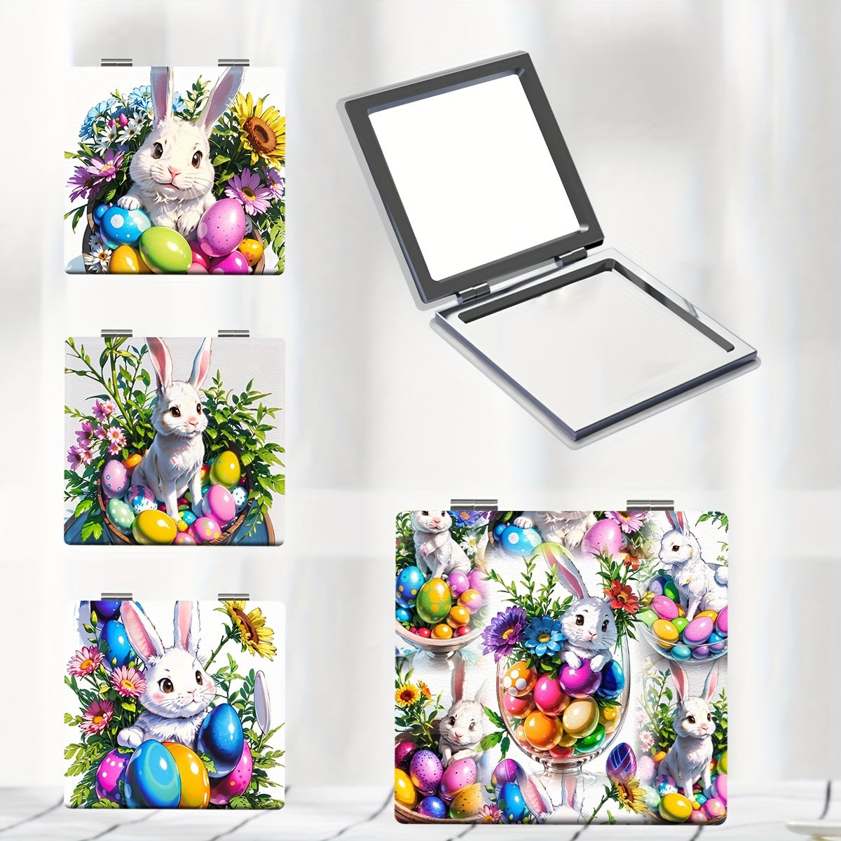 1pc Portable Pocket Makeup Mirror Foldable HD Cartoon Bunny Small Mirror