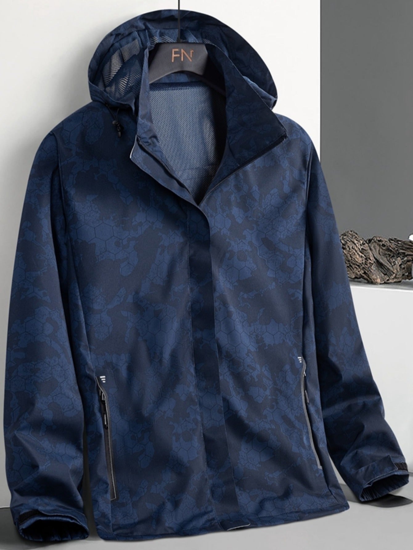 Men's Printed Zip Pocket Hooded Jacket - Small Size & Order Size Up