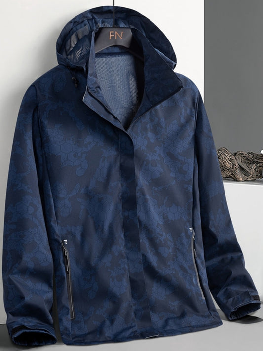 Men's Printed Zip Pocket Hooded Jacket - Small Size & Order Size Up