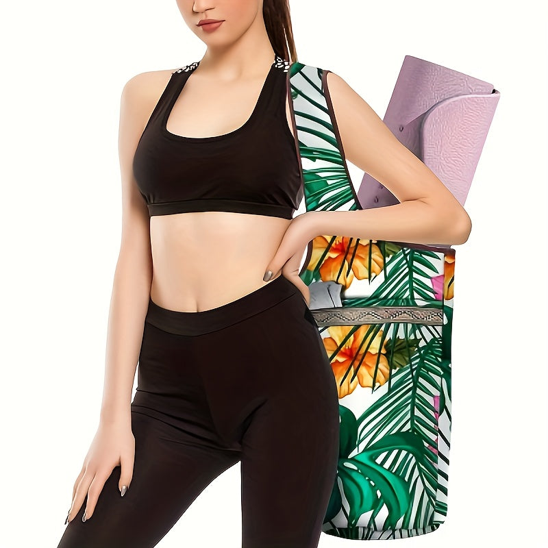 Canvas Shoulder Yoga Mat Storage Bag Flower Pattern Fitness Bag