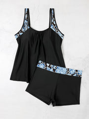  Floral Tankini Set Split Strap Top & Shorts Two Piece
