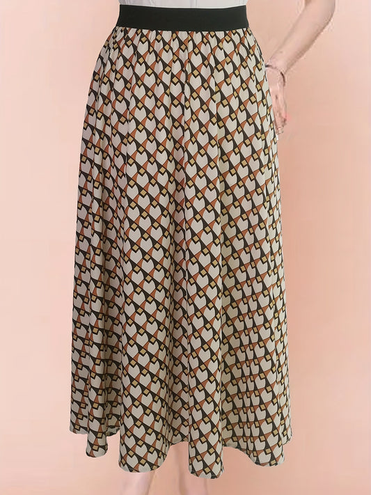 Geometric Print High Waist Skirt - Women's Casual Skirt