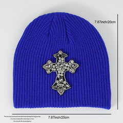 Y2K Cross Patch Beanie Unisex Candy Knitted Hat Gothic Skull Cap