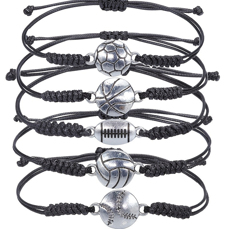 5pcs Boys Braided Sport Bracelets Set