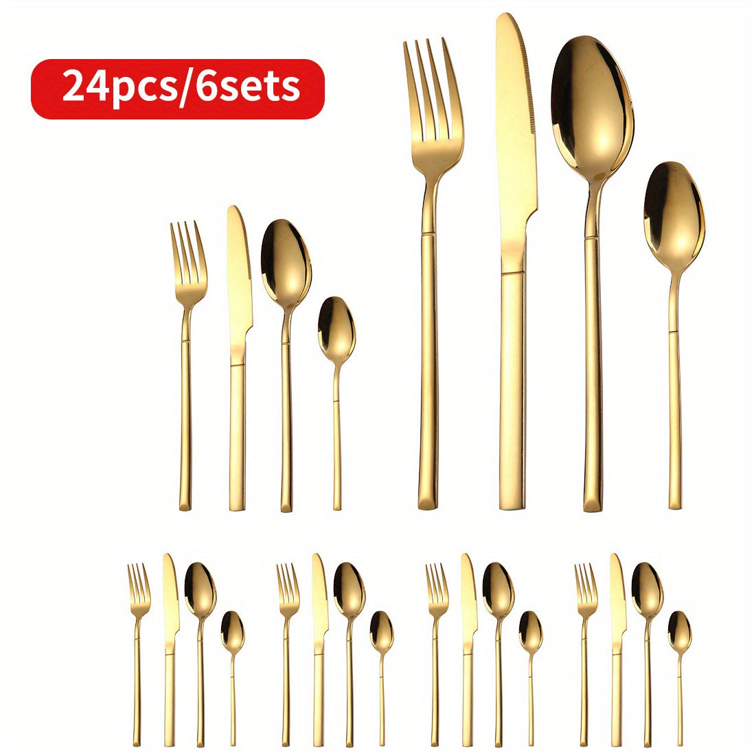 24pcs Stainless Steel Cutlery Set Coffee Spoon Salad Fork Milk Spoon