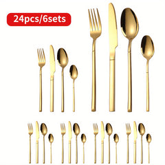 24pcs Stainless Steel Cutlery Set Coffee Spoon Salad Fork Milk Spoon