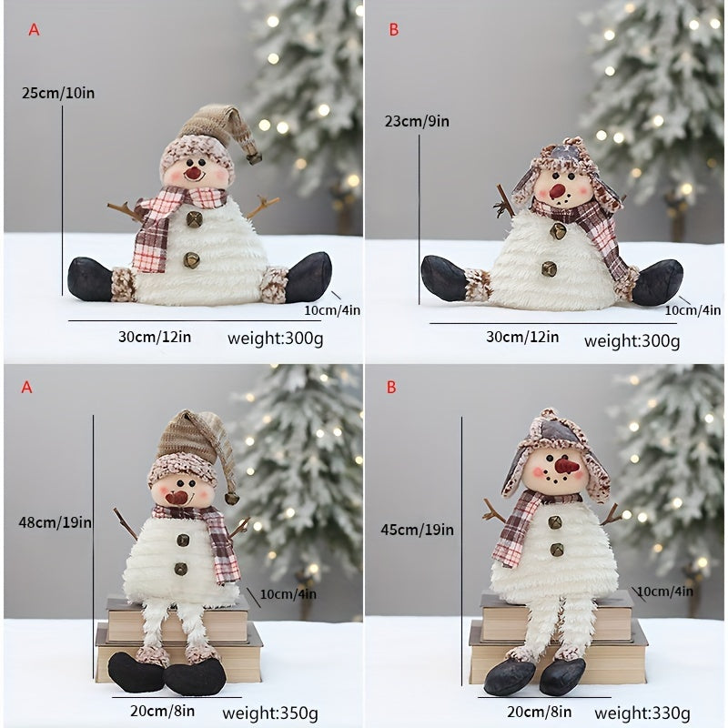 Sitting Snowman Decorative Doll with Pointed Hat for Christmas Tree