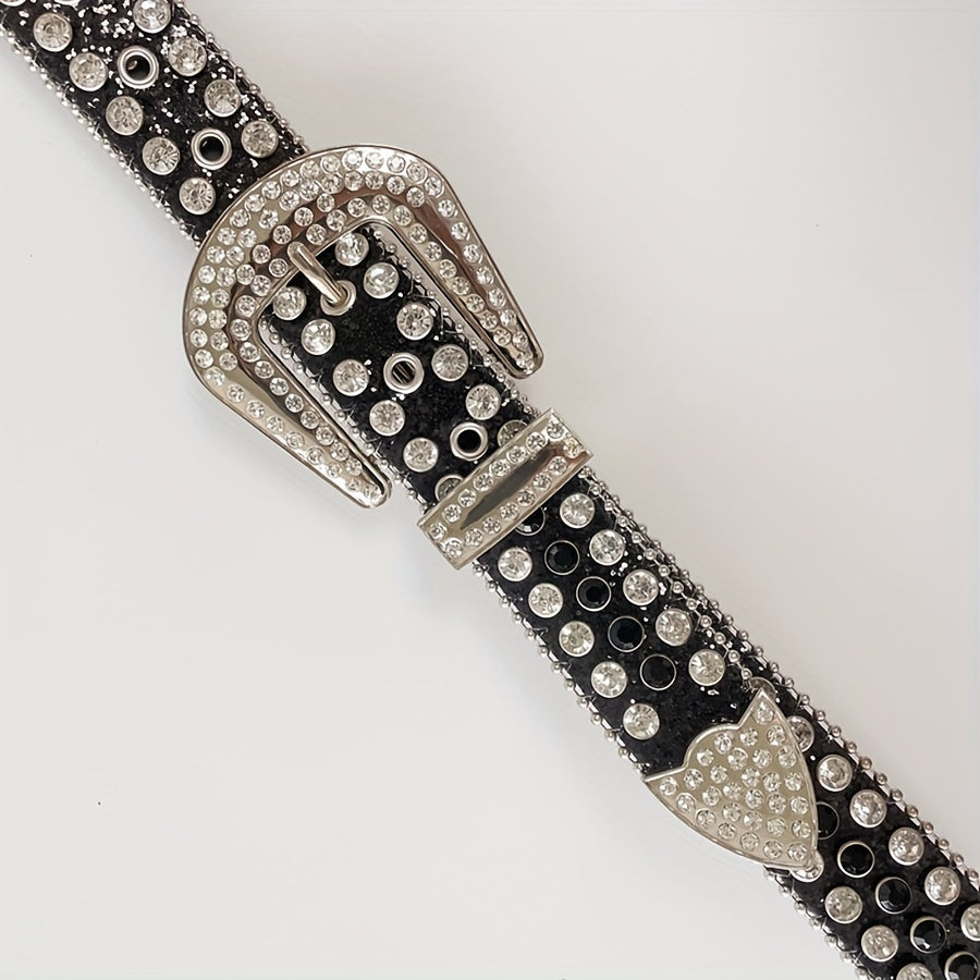 Punk Rhinestone Sequin Belt Y2K & Silvery Block Western Cowboy Cowgirl Belt