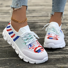 Women's Flag Pattern Mesh Casual Sports Shoes Lightweight Non slip