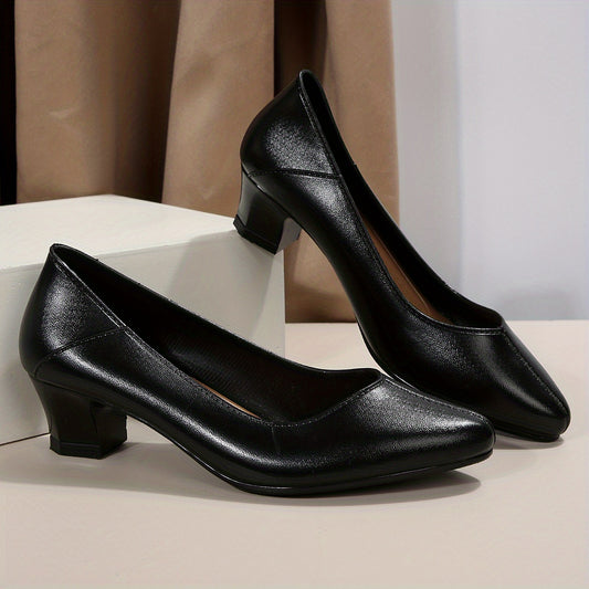 Women's Chunky Heels Point Toe Work Shoes Solid Pumps