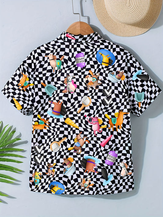Kids Casual Checkered Short Sleeve Shirt for Summer