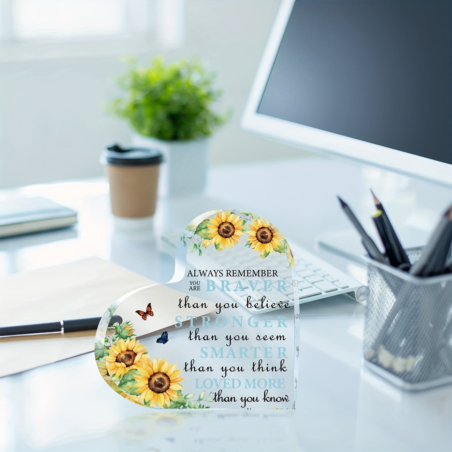 Sunflower Acrylic Heart Party Decoration - Inspirational Gift