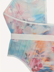  Sexy Floral Print Halter Neck Bodysuit