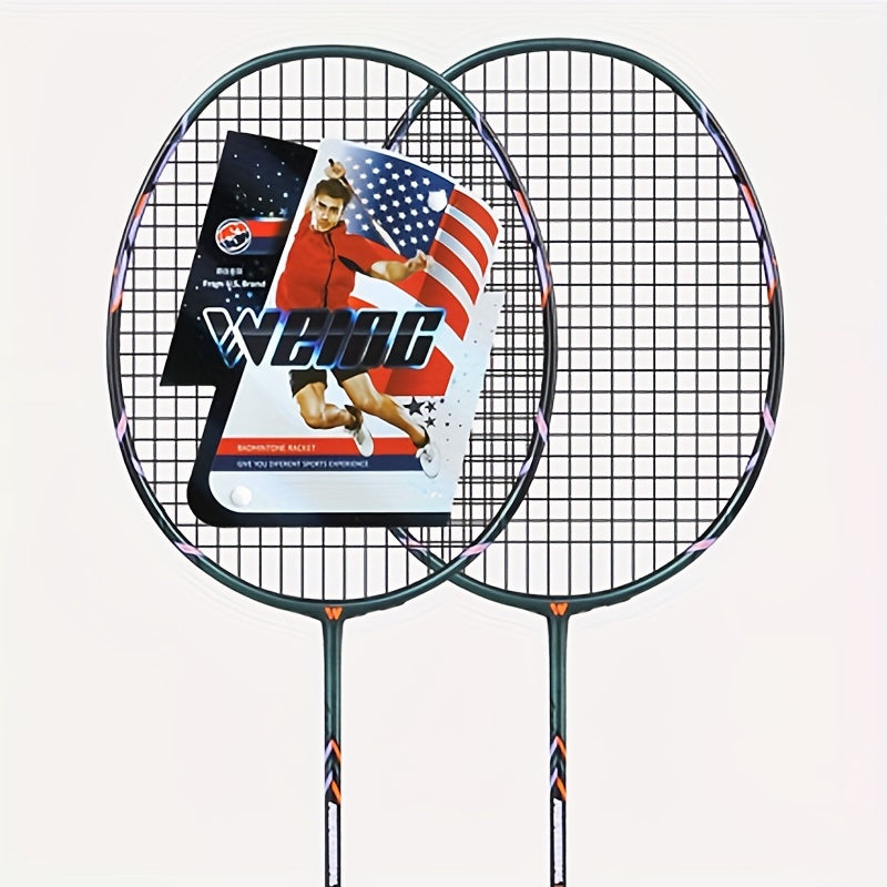 WEING Carbon Fiber Badminton Racket Set 2 Rackets Adult Training