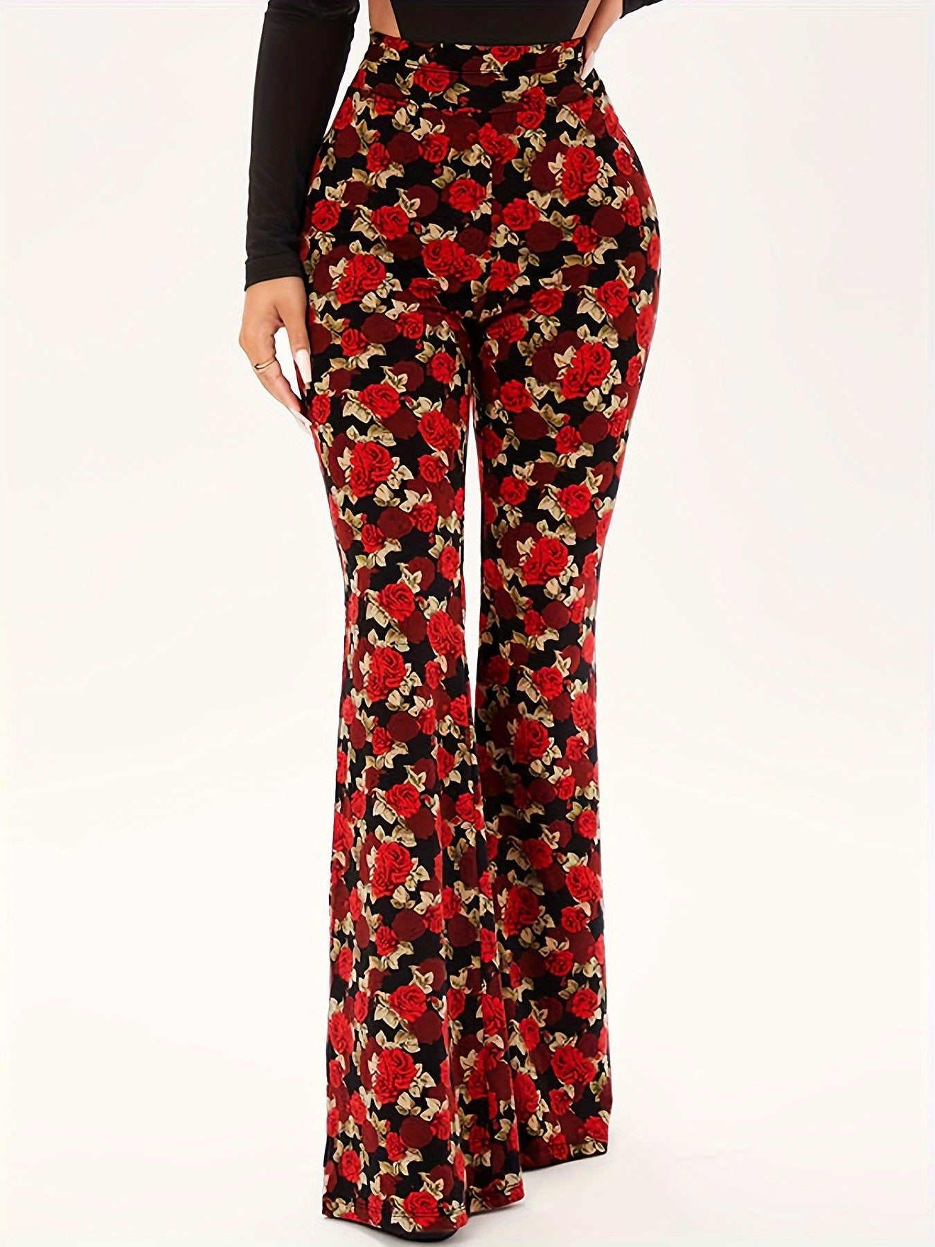 Floral Print High Rise Flared Leg Trousers