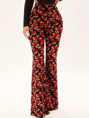 Floral Print High Rise Flared Leg Trousers