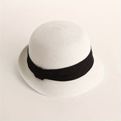 Rolled Brim Straw Fedora Sun Hat Unisex Jazz Cap Solid Color Summer Beach Hats