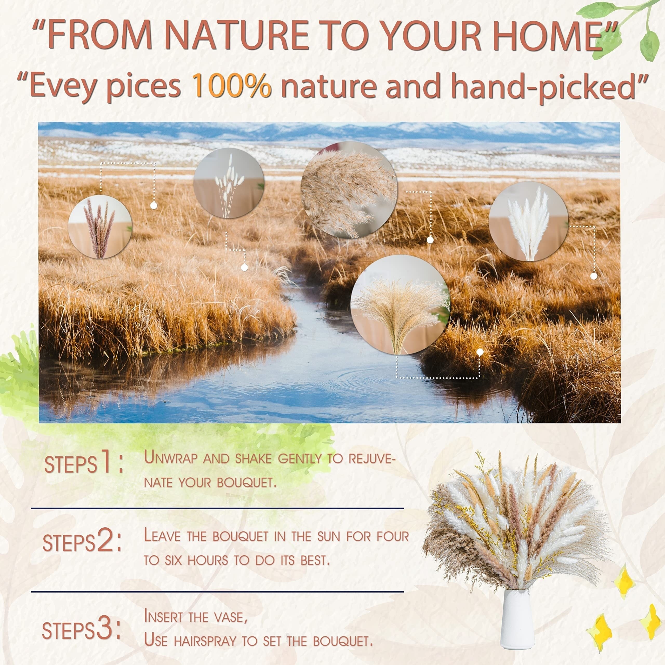 50pcs Natural Pampas Grass Bouquet Boho & Western Wedding Decor