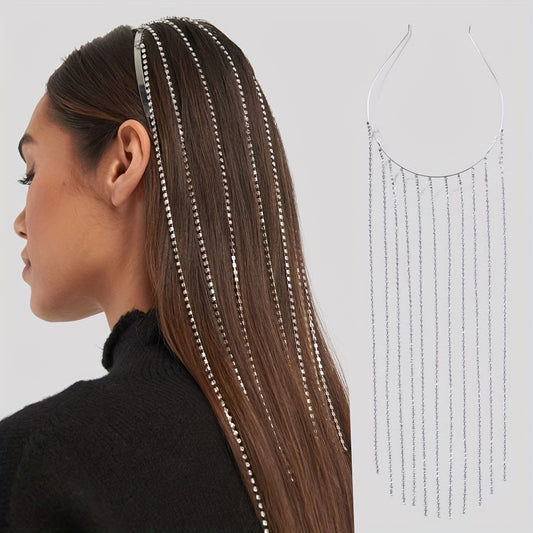 Women's Rhinestone Tassel Headband Long Bridal Hair Chain Jewelry