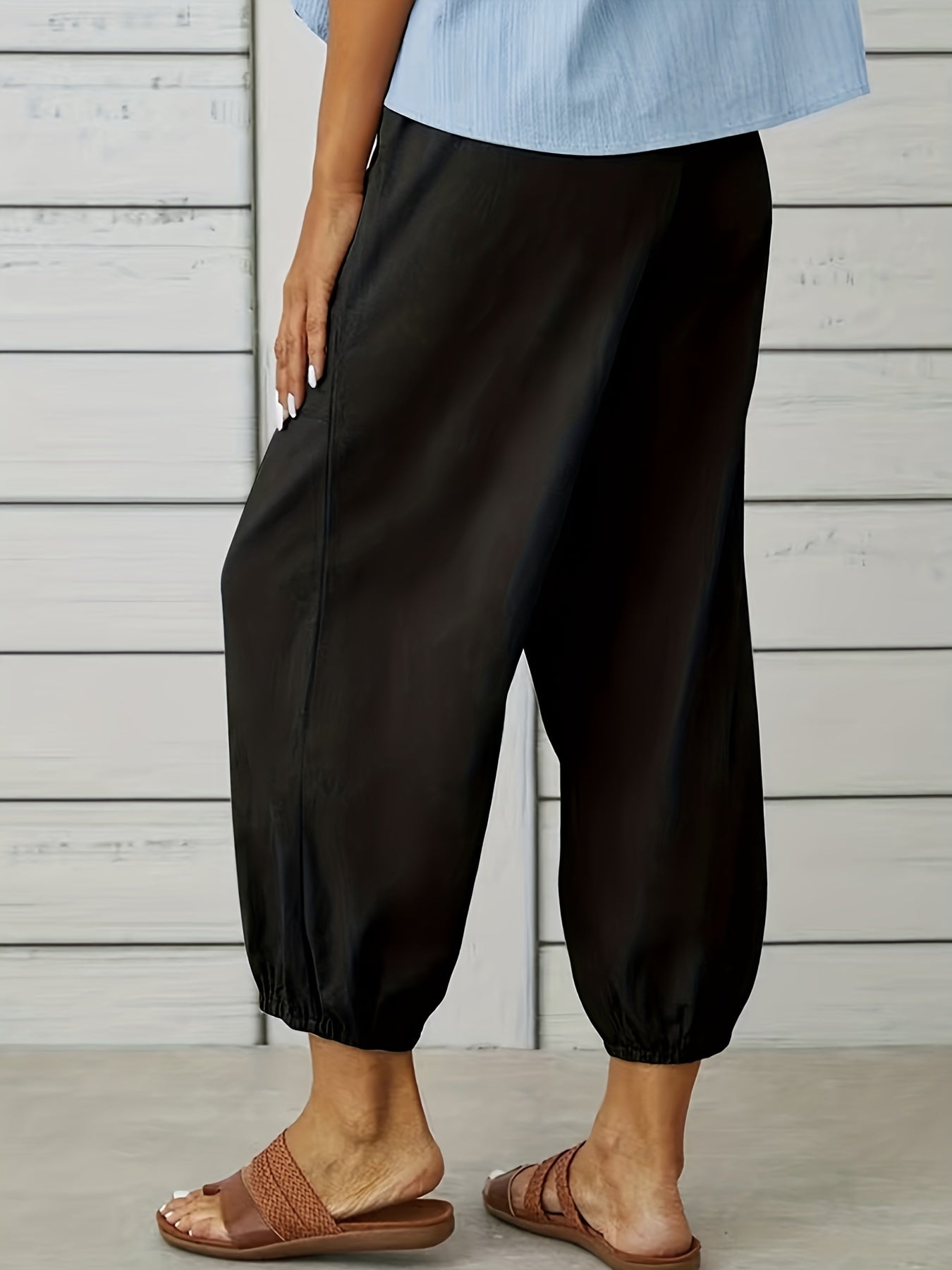 Women's Plus Solid Button Decor High Rise Harem Trousers