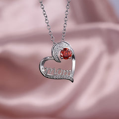 Heart Shape Rhinestone Mom Pendant Necklace Mother's Gift For Women