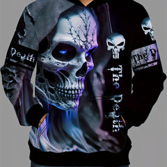 Skull 3D Print Hoodie for Men Graphic Kangaroo Pocket Pullover