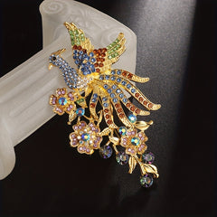 Colorful Zircon Peacock Brooch Banquet Fine Jewelry