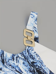 Marble Print Tank Top Chain Stitching Summer Sleeveless