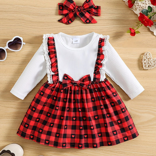 Toddler Baby Girls Stylish Red Block Bow Dress