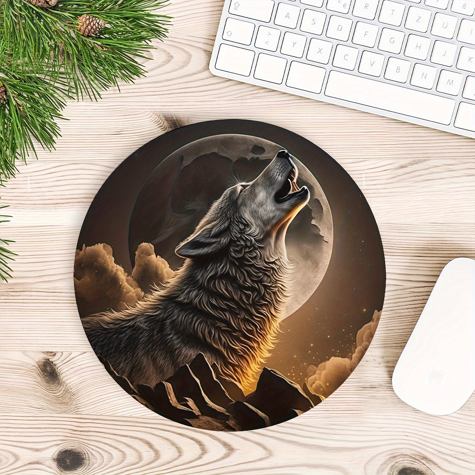 Indian Wolf Round Mouse Mat Mouse Pad with Non Slip Rubber Base - Small Size