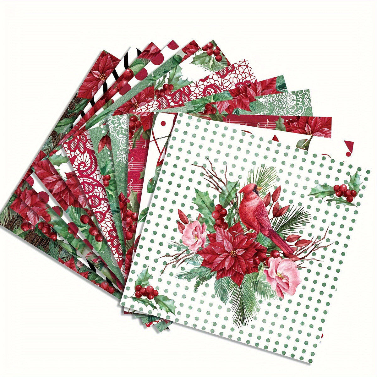 24sheets Christmas Scrapbook Paper Watercolor Poinsettia Pattern Paper