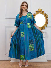  Ethnic Print Batwing Sleeve Maxi Dress