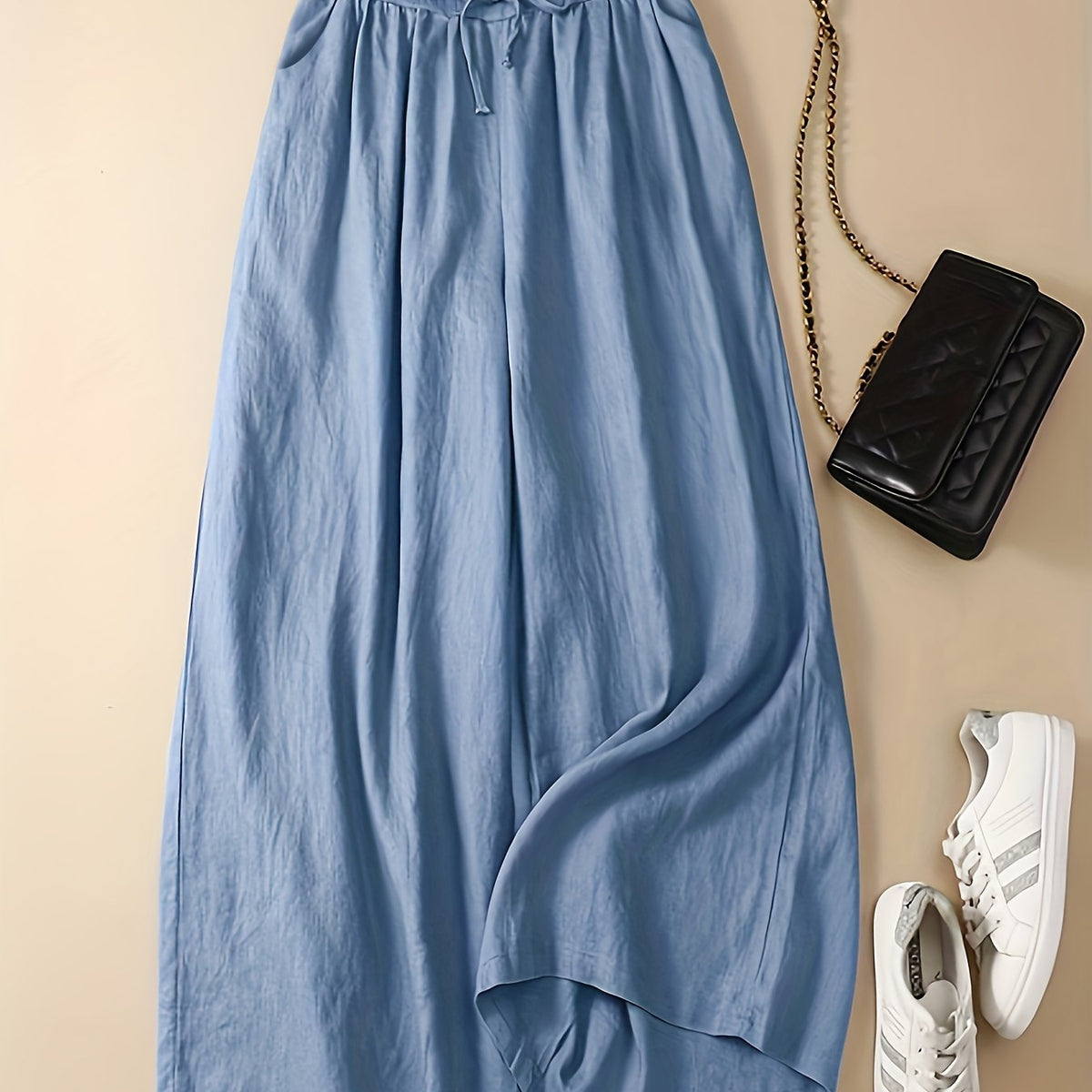 Women's Plus Solid High Waist Wide Leg Pants