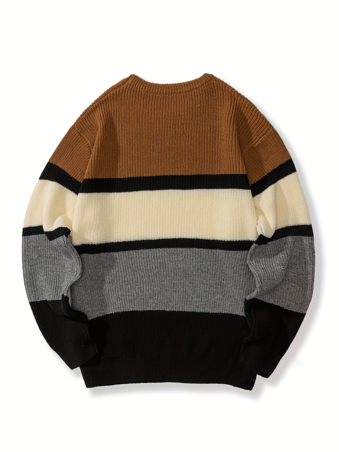 Men's Knitted Block Sweater Casual Crew Neck Pullover