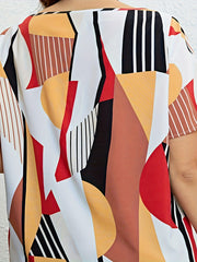  Colorblock Geometric Print Short Sleeve Blouse