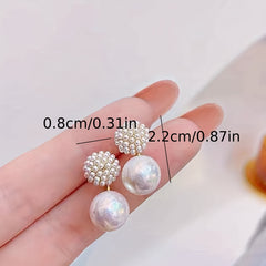 Flower Pattern Faux Pearl Dangle Earrings 14K Plated Jewelry
