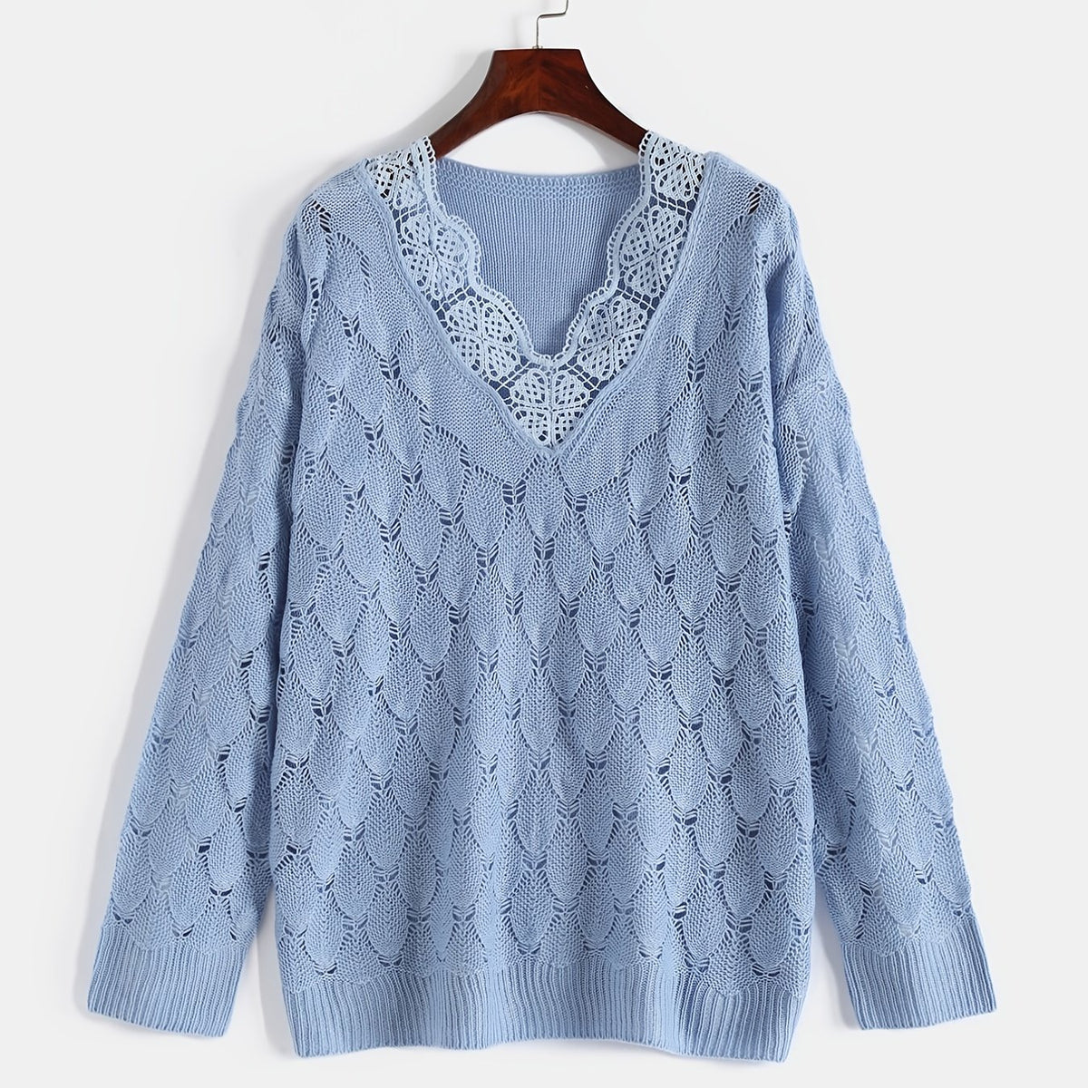  Eyelet Embroidered Lace Trim Sweater