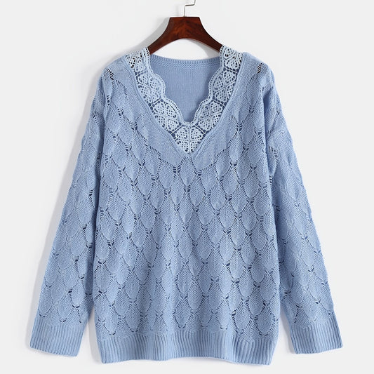 Eyelet Embroidered Lace Trim Sweater