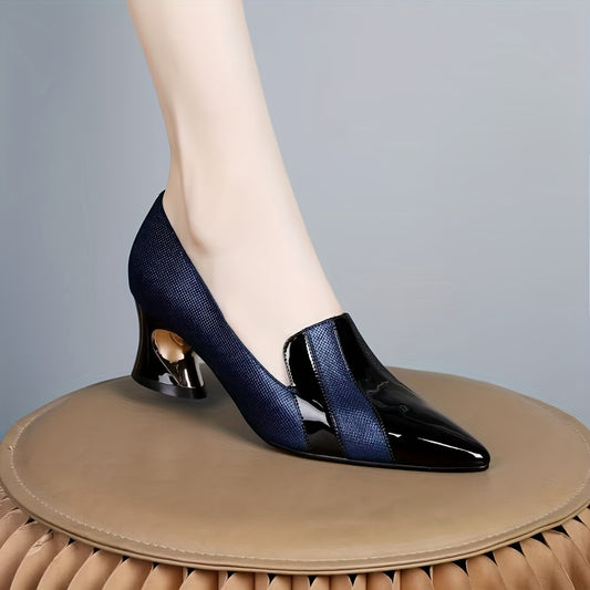 Women's Pointed Toe Slip On Heels Patent Leather Mid Heels